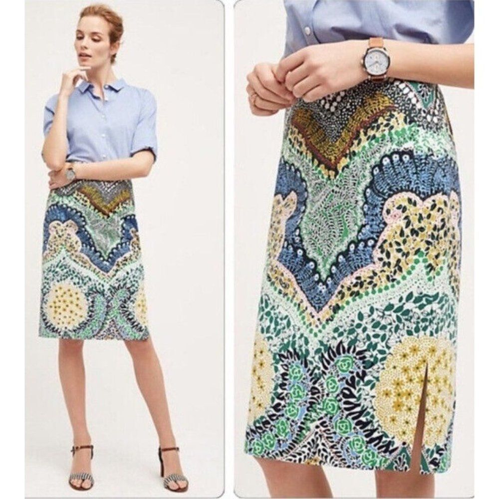 Anthropologie Moulinette Soeurs Pencil Skirt Women 2 Multi Floral Cotton